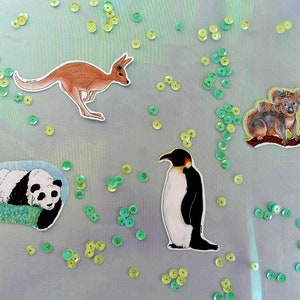 Autocollants animaux, lot d'autocollants animaux, autocollants nature, lot d'autocollants, panda, kangourou, pingouin, koala, autocollants mignons, autocollants kawaii