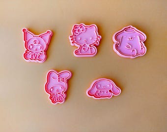 Cute Kawaii Character Cookie Cutters with Stamp - 3D Printed Dough Stampers, Cute Animal Baking Tools, Kids Pastry Accessories