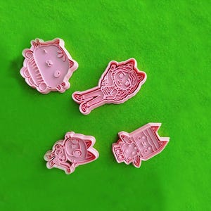 Lindos cortadores de galletas impresos en 3D, galletas con forma de personaje, casa de muñecas Gabby, cakey, patas de caramelo, caja de bebé, fiesta infantil horneada, diversión en la cocina familiar
