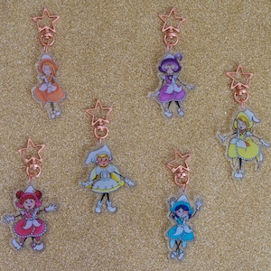 Cute charms, Cute keychain, Acrylic, Doremi, Aiko Seno, Onpu Segawa, Momoko Asuka, Ojamajo, Witch charms, Witchy gifts, Magical girl charms