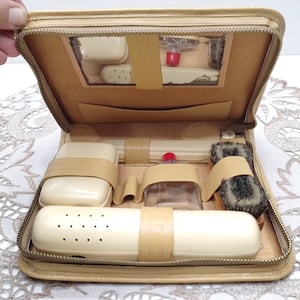 Vintage Kulturbeutel Reise Set - Sicherheits-Reiseset - Herren Kulturbeutel - Leder Kulturbeutel - Herren Reisetasche - Personal care - Herren Geschenk