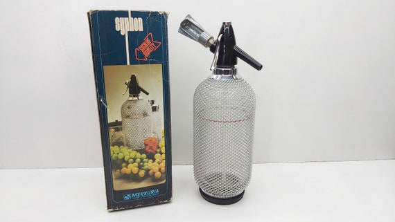 Sifone di soda vintage Bottiglia di vetro Seltzer con rete metallica  Distributore di acqua gassata Soda maker retrò Scatola originale Made in  Cecoslovacchia -  Italia