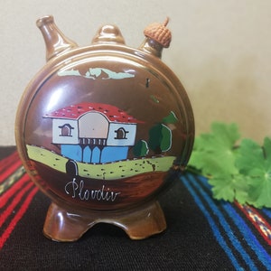 Vintage bottle for wine or brandy - Ceramic bottle - Hand painted - Traditional Bulgarian bottle - Decorative bottle - Bottle from 70s
