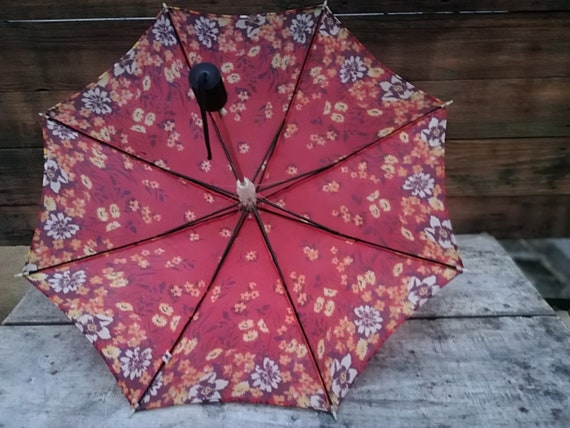 Vintage children's umbrela, Floral umbrela, Autom… - image 8