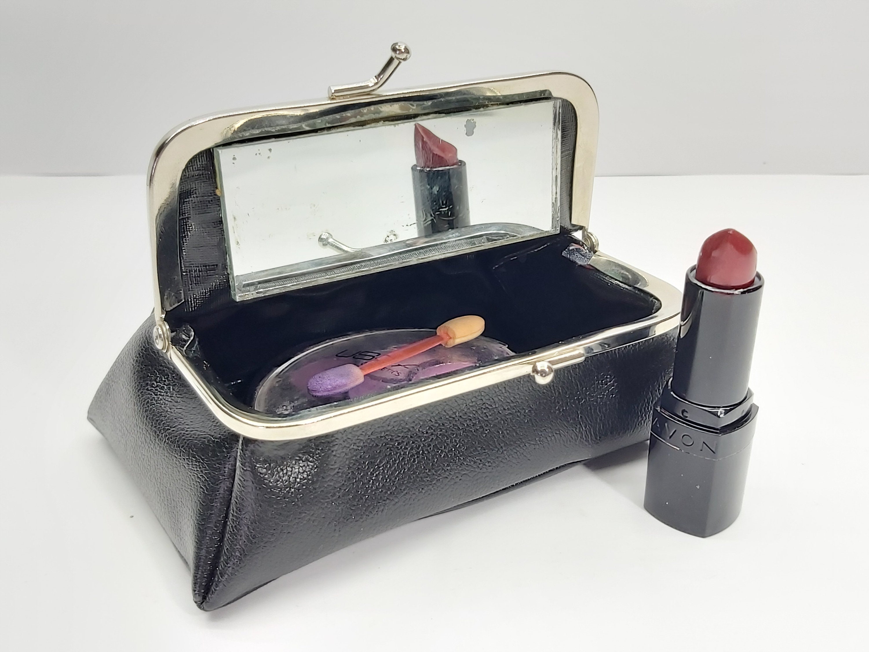 Vintage lipstick case with mirror Faux leather makeup purse Etsy