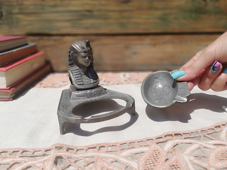 Ashtray for your collection Ashtray from the USSR Ancient metal ashtray of 50s Ashtray for smokers Old ashtray with Egyptian figure