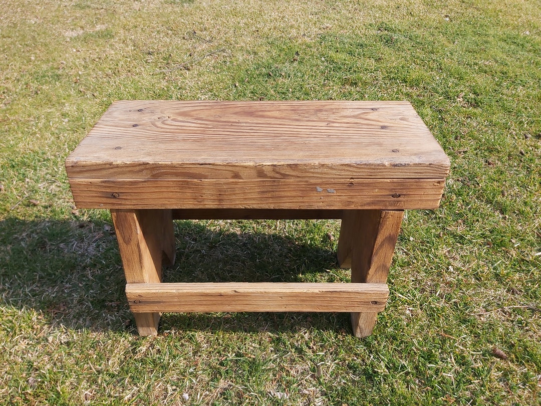 Vintage Wooden Stool - Handmade Wooden Bench - Farmhouse Milking Stool ...