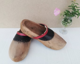 Vintage Hand Carved Wooden Shoes: Dutch Folk Art, Size EU 44