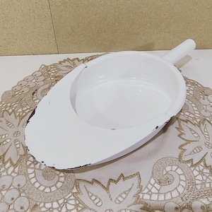 Vintage Enamel Bed Pan Urinal: Metal Medical Chamber Pot, Garden Planter