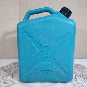 Vintage Bulgarian Petrol Jerry Can: Blue Plastic Fuel Tank (10 Litres)