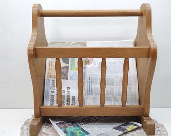 Vintage Magazine Rack, Vintage Magazine Holder, Wood Magazine