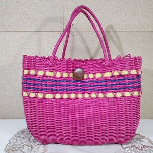 Vintage Nylonschnur Einkaufstasche - Frauen Nylongarn Tasche - Strickmarkt Tasche - Strandtasche - Umhängetasche - Modefaden Tasche - Made in China
