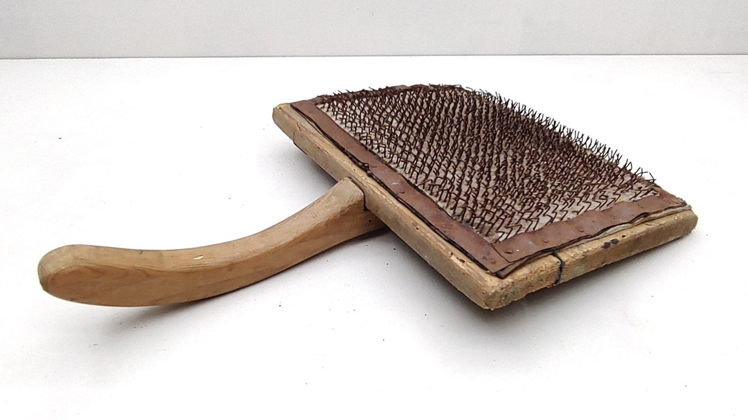 Antique Hand Wool Carding Comb - Primitive Wooden Carding Brush ...