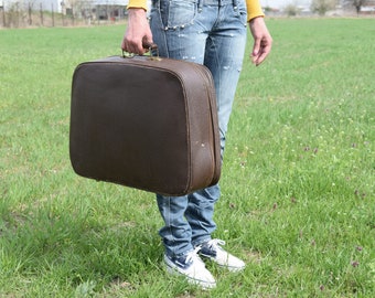 Vintage leather suitcase from 50s, Brown leather case, Luggage case, Travel case, retro suitcase, Old collector suitcase, Gift for friend