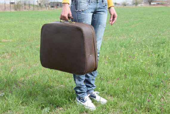 VALIGIA VINTAGE DA viaggio in pelle D'EPOCA RARE anni '70 con tracolla EUR 70,00 - IT