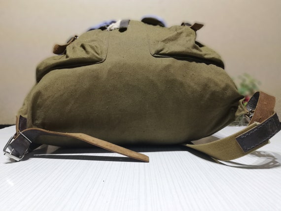 Large Canvas Backpack: Vintage Distressed Militar… - image 5
