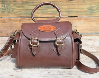 Vintage leren handtas jaren 80: bruine retro schoudertas