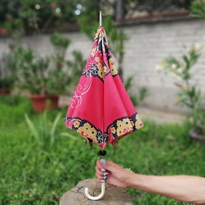 Vintage umbrella from 70s Multicolored umbrella Old umbrella from fabric and plastic handle Children umbrella Rain accessory Gift image 9