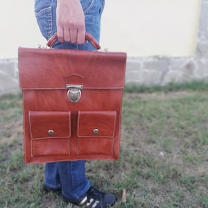 80s Brown Faux Leather Messenger Bag: Vintage School Bag