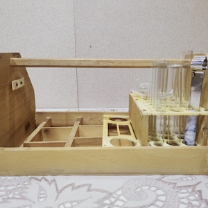 Vintage wooden test tube stand, Science lab test tube holder, Test tube rack with 13 lab glass vials, Propagation station, Stem vase, Gift