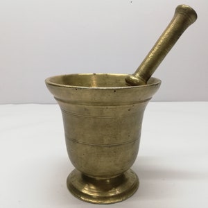 Heavy Brass Mortar and Pestle: Antique Herb Spice Grinder