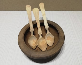 Set of woodens spoons and bowl - Handmade set - Carved wooden set - Primitive cutlery - Rustic kitchen decor - Vintage set for decoration