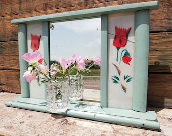 Old mirror with wooden frame - Mirror from 50s - Wall mirror - Retro mirror - Home decor - Interior for wall - Old mirror - Beautiful mirror