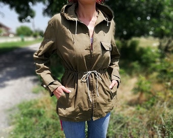 Vintage Canvas Anorak Jacket: Military Green Unisex Outerwear