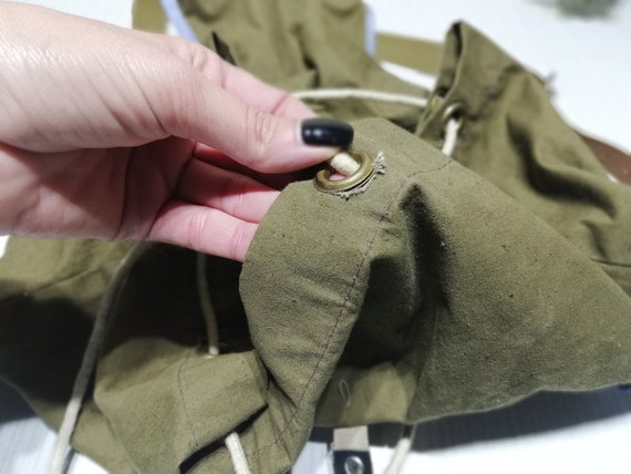 Large Canvas Backpack: Vintage Distressed Militar… - image 8