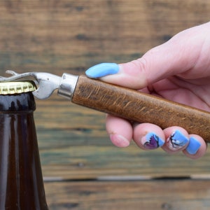 Flaschenöffner, Flaschenöffner mit Holzgriff, Taschenflaschenöffner, Bieröffner, Barkeeper Öffner, Barkeeper Geschenk, Öffner aus den 70er Jahren, Geschenkidee