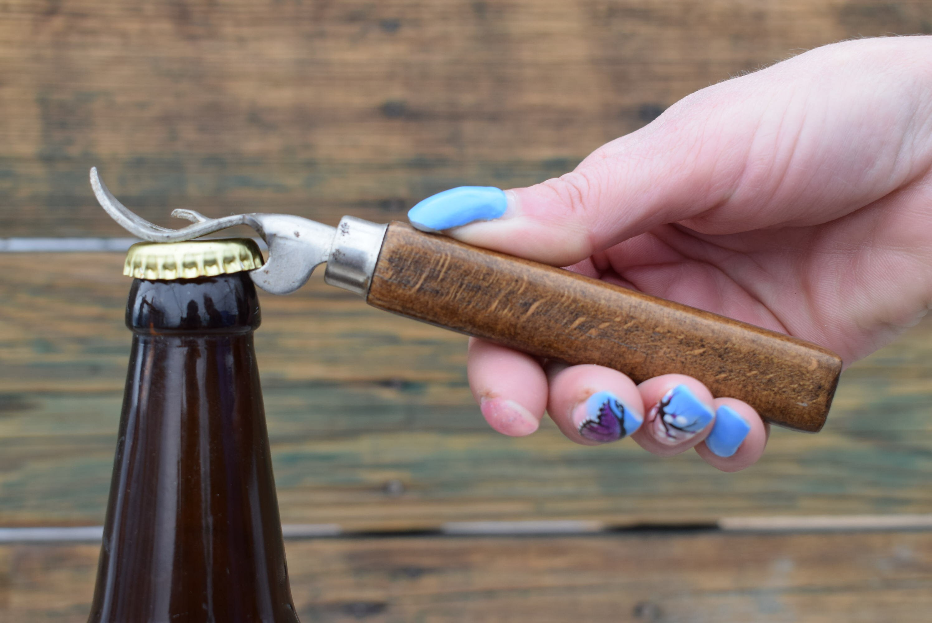 Bottle opener, Opener with wooden handle, Pocket bottle opener, Beer opener, Bartender opener, Bartender gift, Opener from 70s, Gift idea