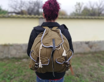 Large Canvas Backpack: Vintage Distressed Military Hiking Travel Bag