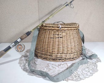 Cestino Da Pesca In Vimini Vintage - Con Coperchio E Cinghie Regolabili, Per Picnic O Trasporto Pesce, 36x24x20 Cm