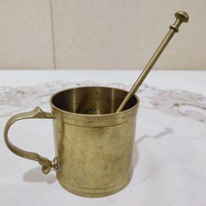 Vintage brass coffee cup & spoon - Brass mug with handle - Shabby chic teacup - Unique brass mug - Coffee lover - European elegant set '70s