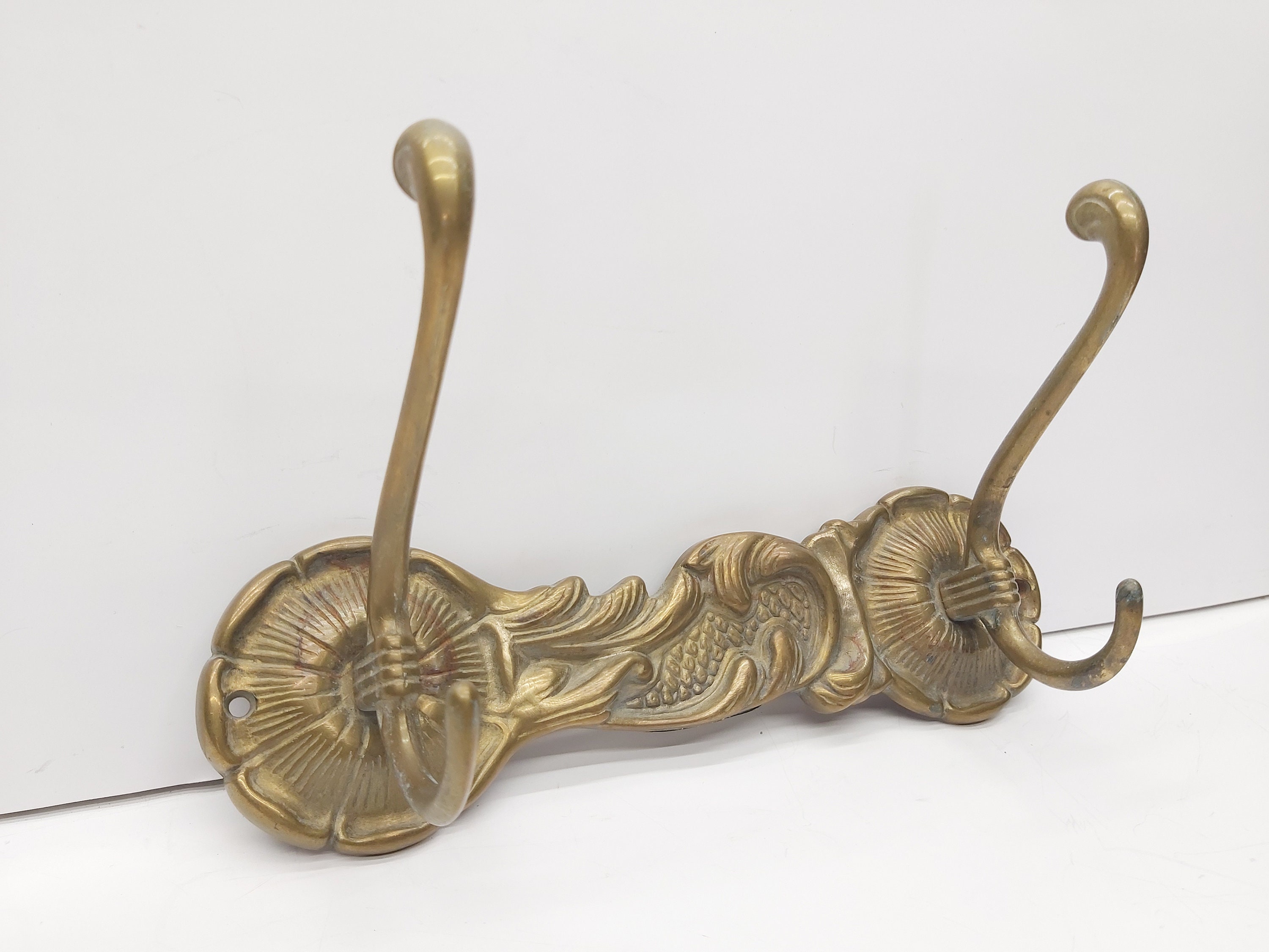 Vintage brass coat rack Ornate wall mounted hanger Double Etsy