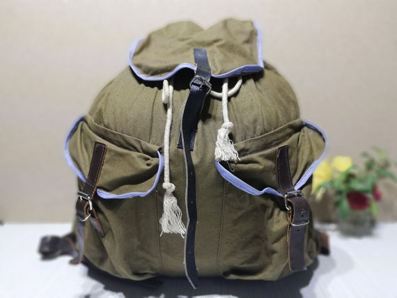 Large Canvas Backpack: Vintage Distressed Militar… - image 3
