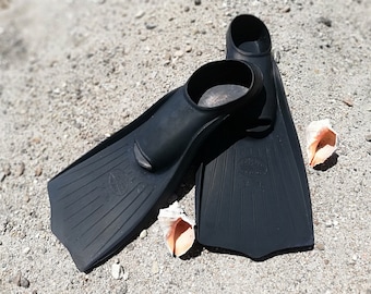 Old rubber flippers - Swimming flippers flops - Old flippers from 70 years - Black rubber flippers made In Bulgaria - Childrens flippers