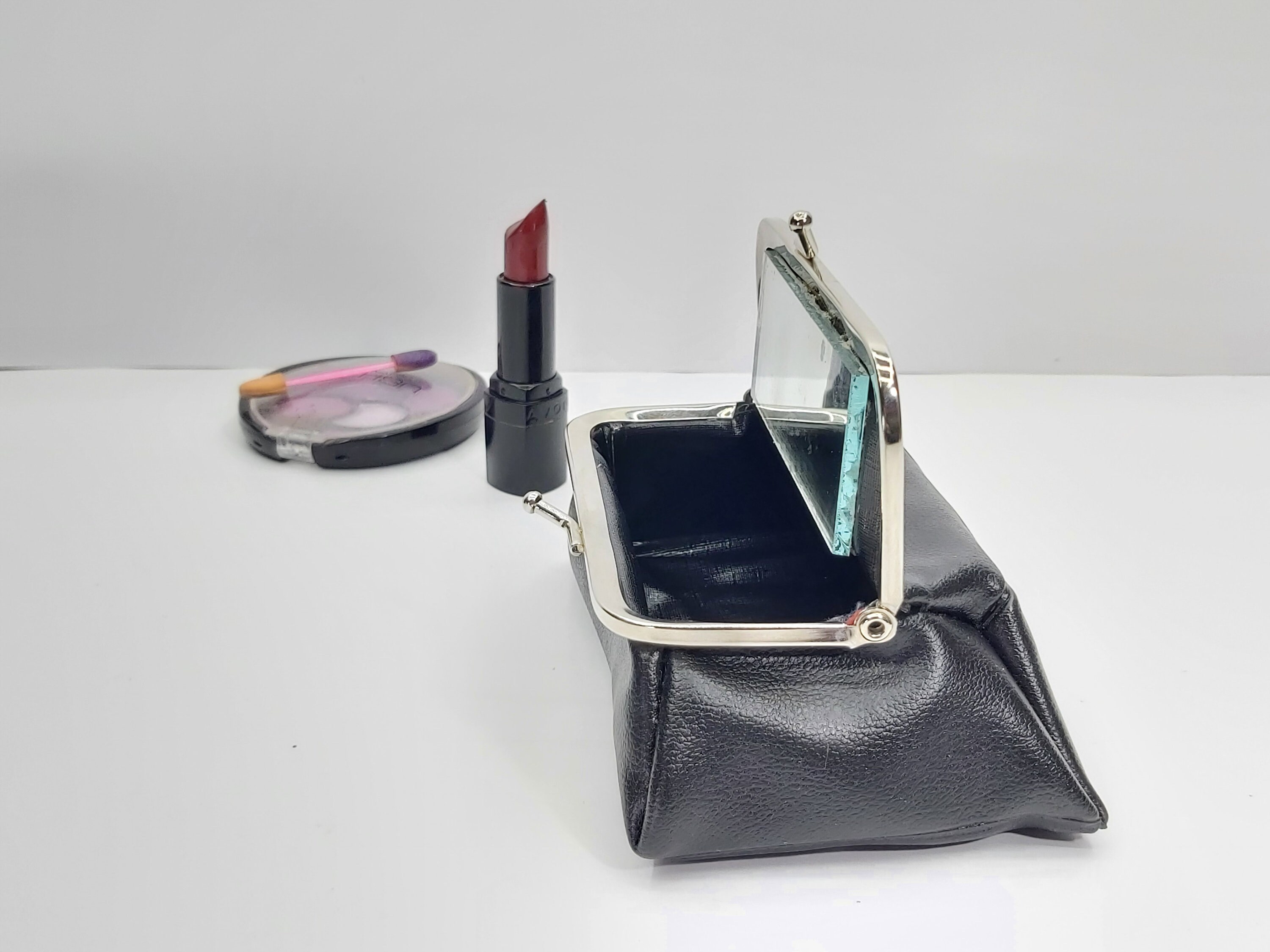 Vintage lipstick case with mirror Faux leather makeup purse Etsy