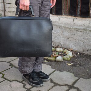 Vintage documents bag, Documents holder, Old black bag, Made of artificial leather, School bag, Book bag, Gift for teacher, circa 1970s bag