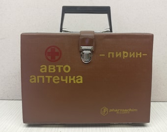 Vintage Leather First Aid Kit: 70s Travel Car Medical Bag