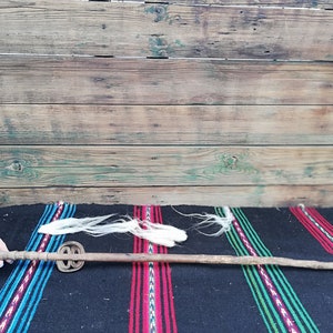 Antique wood tool - Distaff - Antique spindle - Spindle for manual rotation on the wave - Hand made tool - European tool - Tool circa 1900s
