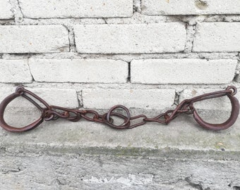 Antique Forged Iron Horse Leg Shackles: 19th Century Rusty Decor