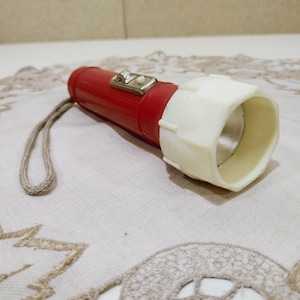 Vtg plastic hand flashlight - Battery hand operated torch - Bulgarian camping lantern - Police flashlight - Working condition - Retro gadget