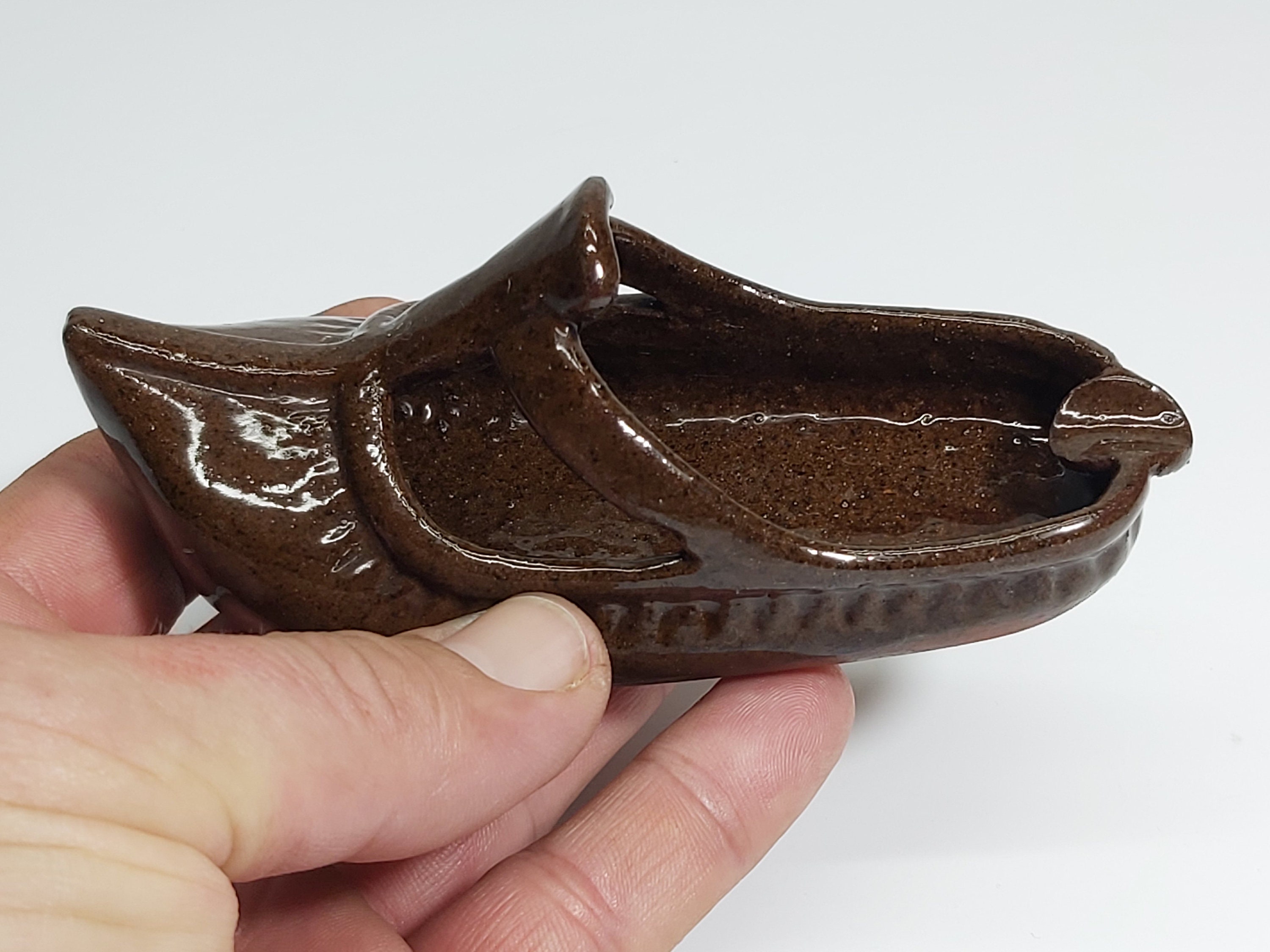 Vintage Pottery Ashtray Handmade Clay Ashtray Single Shoeshaped