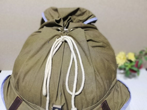 Large Canvas Backpack: Vintage Distressed Militar… - image 9