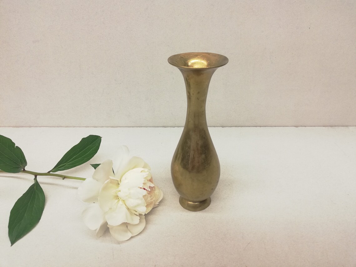 Vintage Small Brass Vase Solid Brass Vase Short Brass Vase Etsy