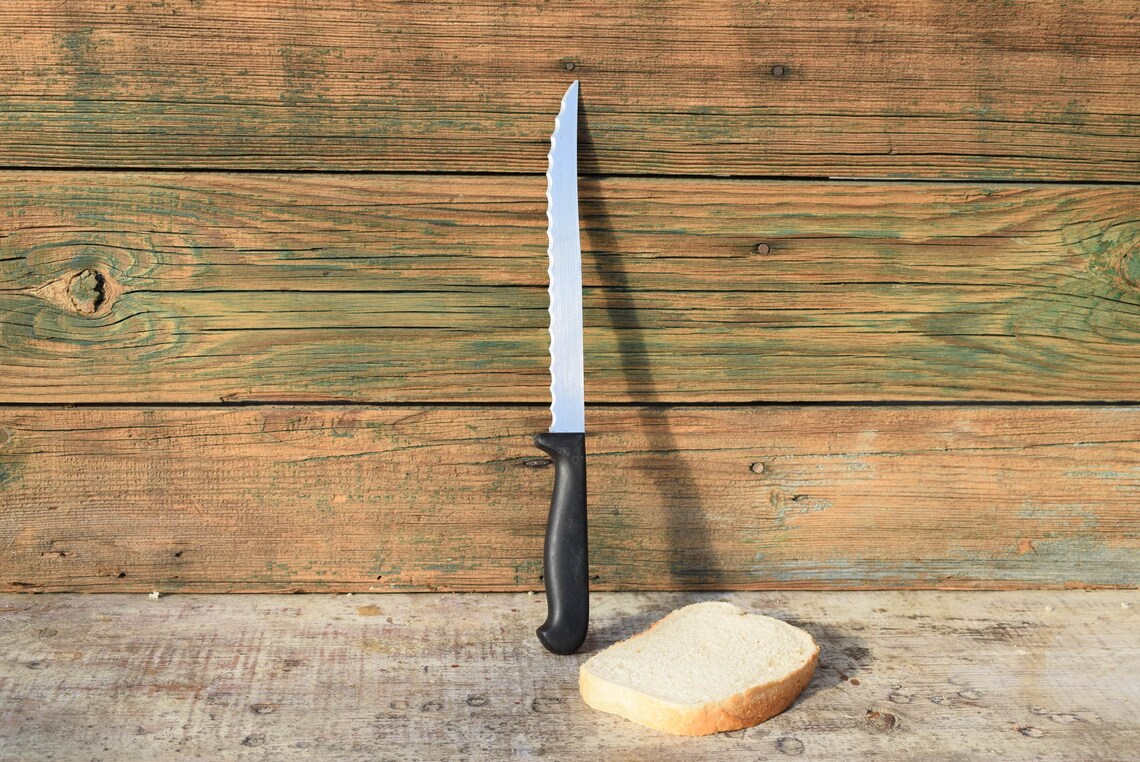 Vintage Bread Knife Knife of Stainless Steel Black Plastic Etsy