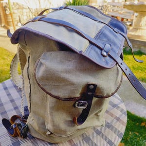 Vintage 1970er großer Leder Rucksack - 70er Jahre Rucksack - großer Lederrucksack - 70er Jahre Rucksack - Military style