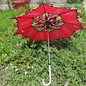 Vintage umbrella from 70s Multicolored umbrella Old umbrella from fabric and plastic handle Children umbrella Rain accessory Gift image 3