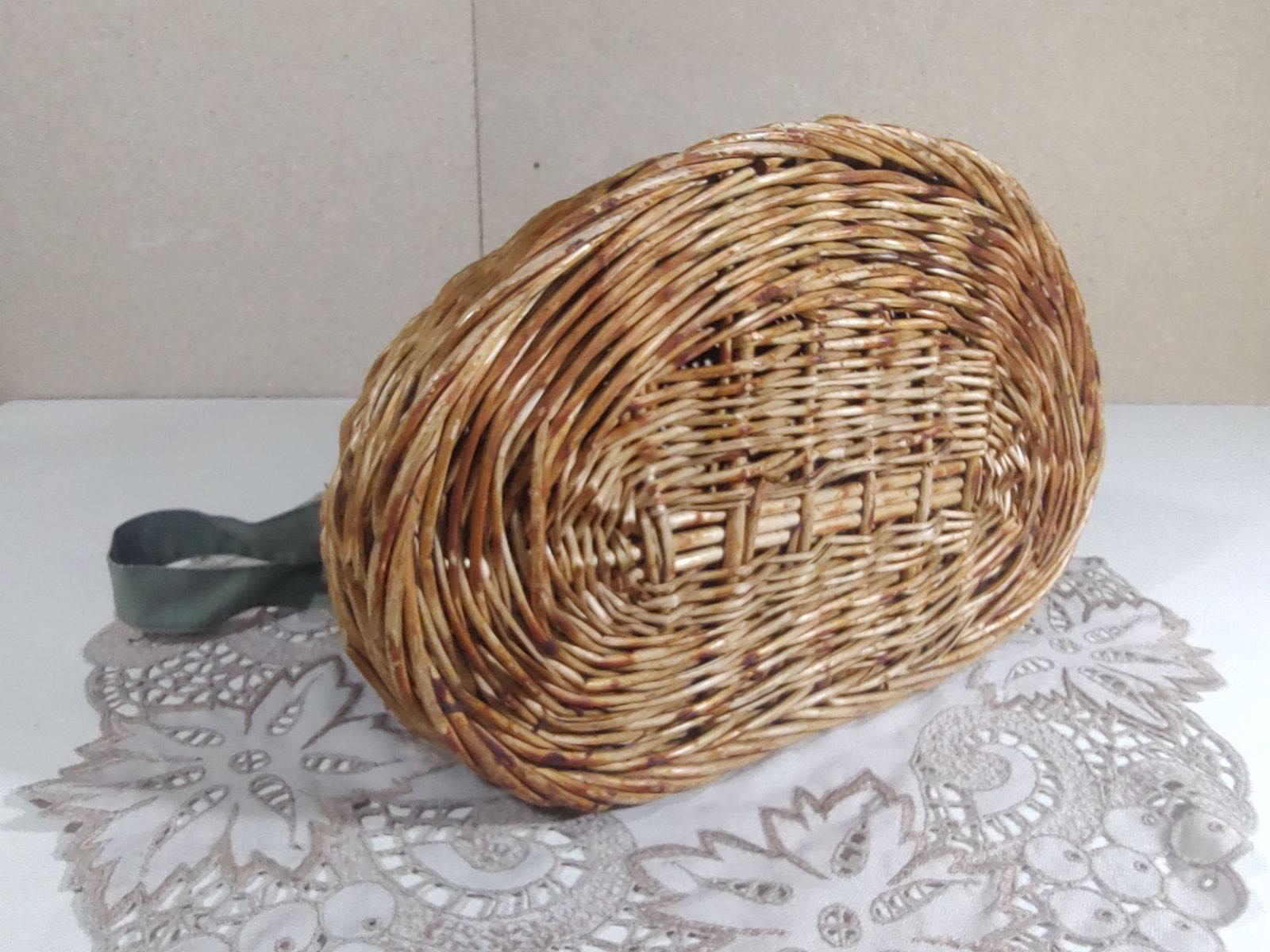 Ancien Panier De Pêche Créel En Osier - Vintage Avec Sangle Cuir (manque Loquet)